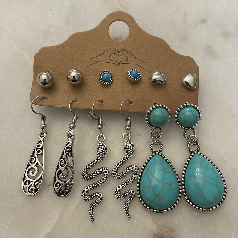 Teal snake earring set